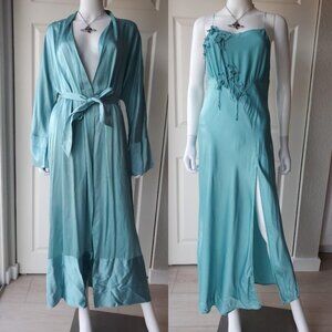 Rare Vintage La Perla Blue Silk Nightgown and Robe Set